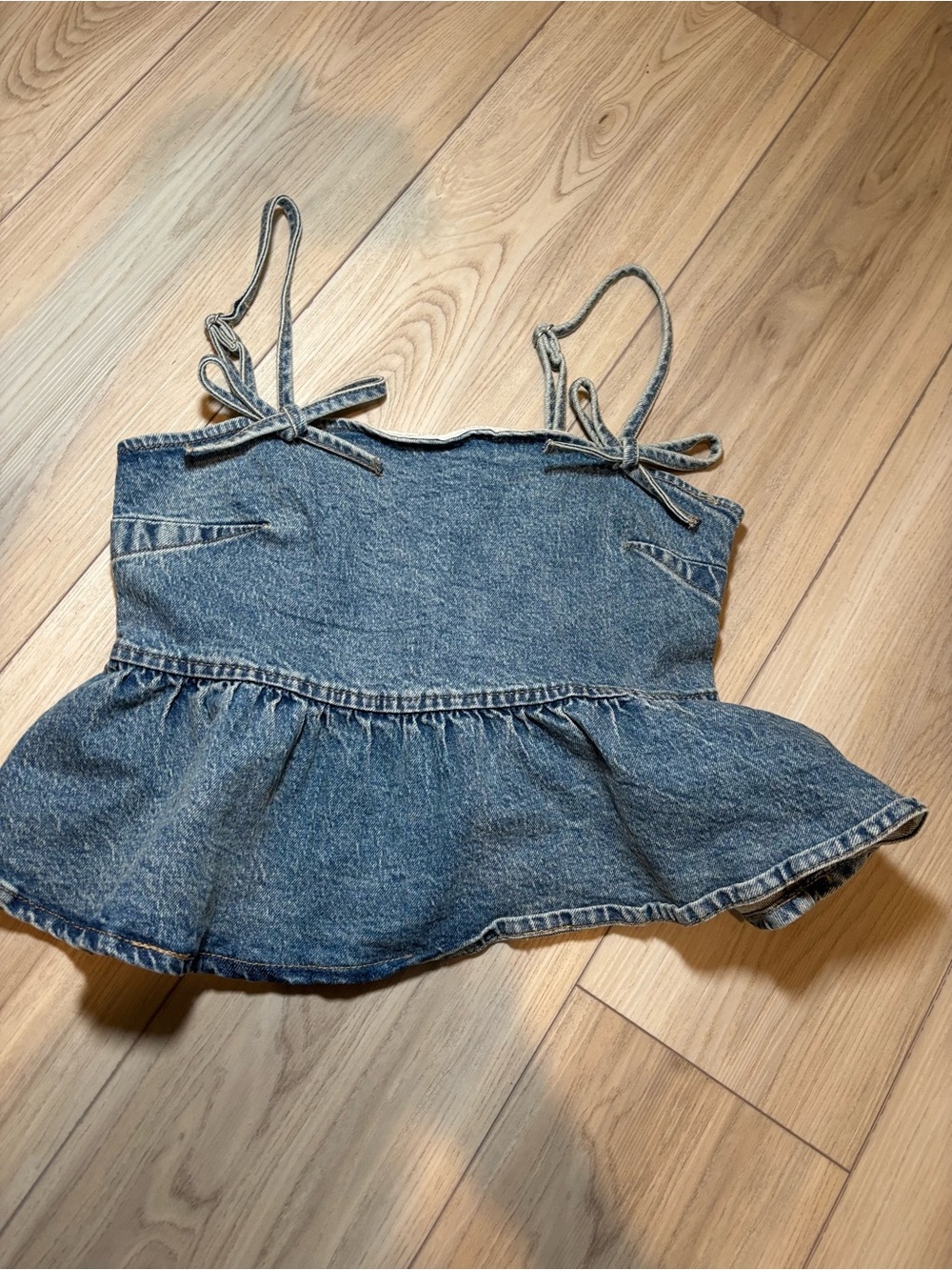 wild fable Washed Denim Peplum Tie-Strap Tank Top